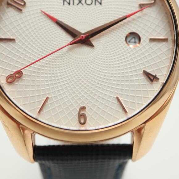 Nixon The Bullet Leather Rose Gold Tone 38mm Date Watch Blue Leather New Battery - Picture 7 of 14